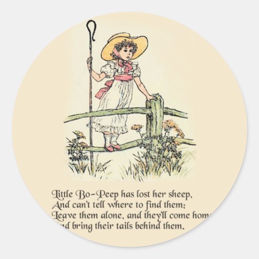 Kleine Bo-Peep: Klassieke Kate Greenaway Kwekerij Ronde Sticker (Voorkant)