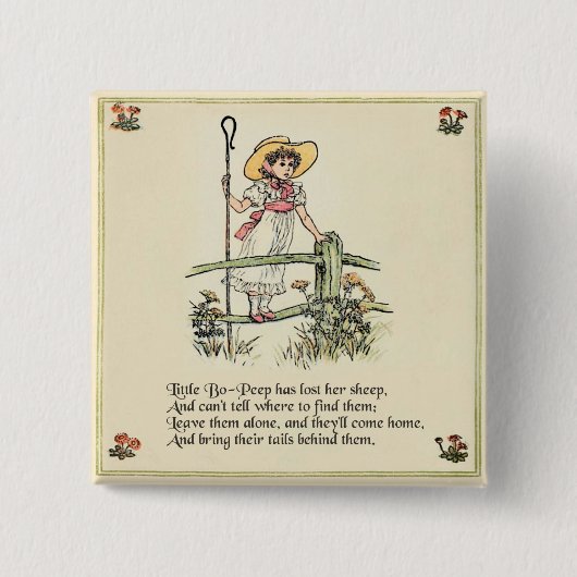 Kleine Bo-Peep: Klassieke Kate Greenaway Kwekerij Vierkante Button 5,1 Cm (Voorkant)