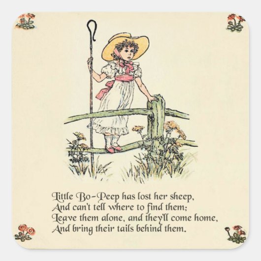 Kleine Bo-Peep: Klassieke Kate Greenaway Kwekerij Vierkante Sticker (Voorkant)