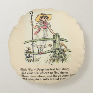 Kleine Bo-Peep: Klassieke Kate Greenaway Nursery Rond Kussen