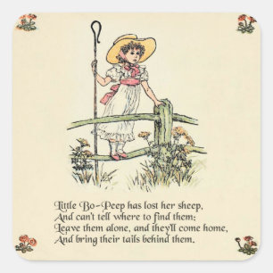 Kleine Bo-Peep: Klassieke Kate Greenaway Nursery Vierkante Sticker