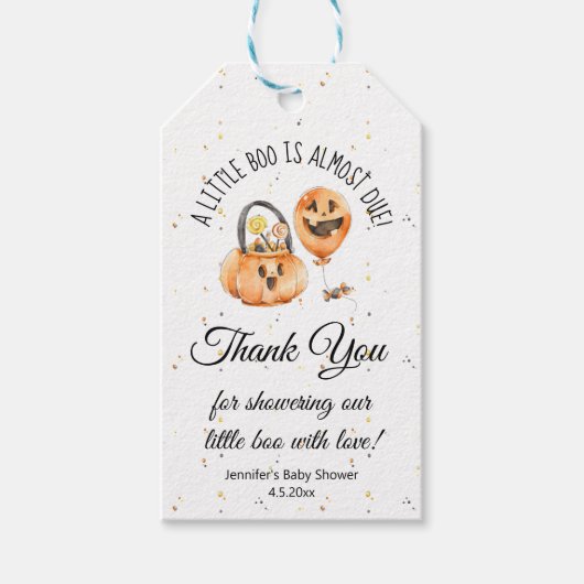 kleine boe , chic halloween baby shower dank je cadeaulabel (Voorkant)