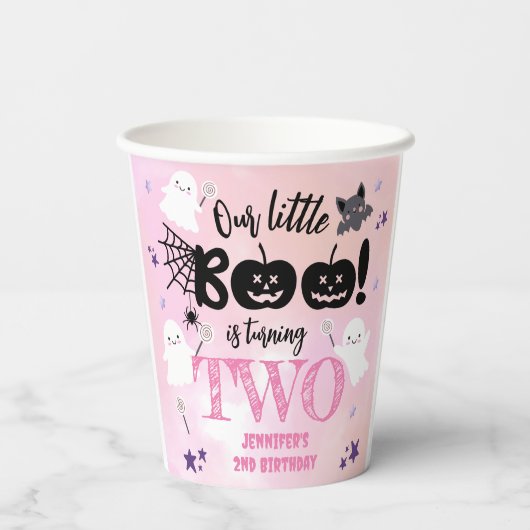 Kleine Boe! Meisje Roze Schattige Halloween 2e Ver Papieren Bekers (Achterkant)