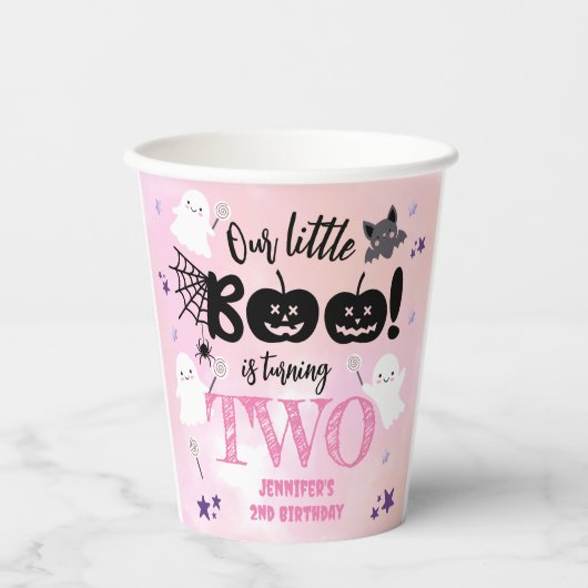 Kleine Boe! Meisje Roze Schattige Halloween 2e Ver Papieren Bekers (Voorkant)