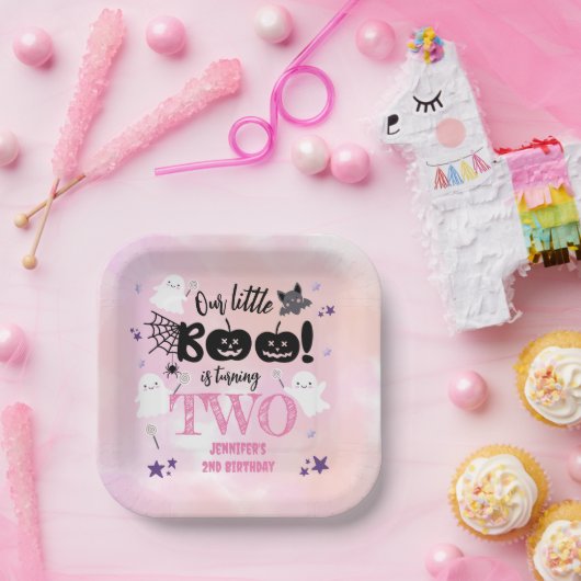 Kleine Boe! Meisje Roze Schattige Halloween 2e Ver Papieren Bordje (Feest)