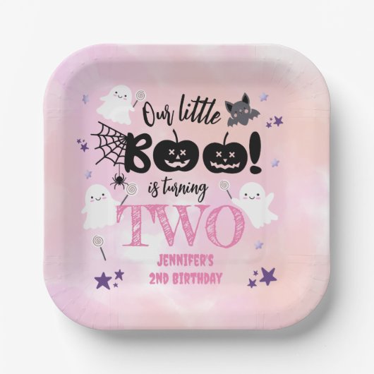 Kleine Boe! Meisje Roze Schattige Halloween 2e Ver Papieren Bordje (Voorkant)