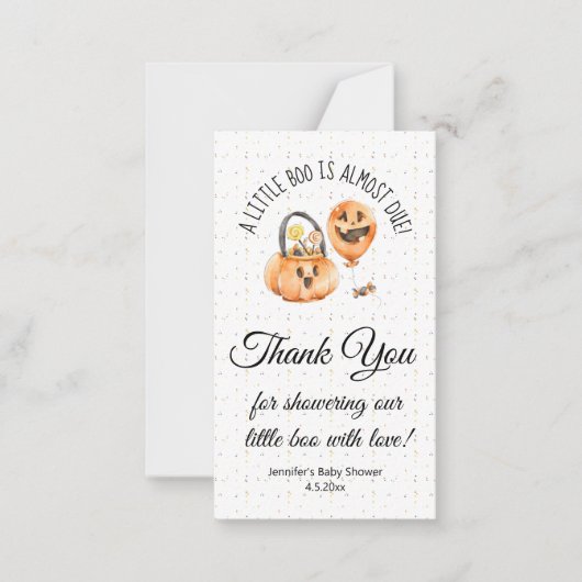 kleine boe, schattig halloween baby shower bedankt notitiekaartje (Voorkant)