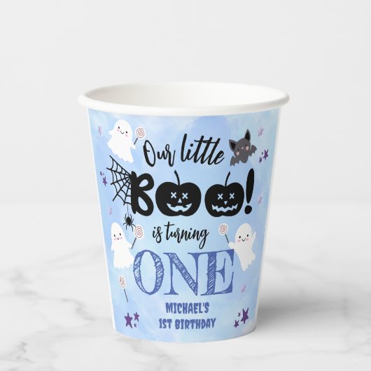 Kleine Boe! Schattige Boy Spooky Halloween 1e Verj Papieren Bekers (Voorkant)