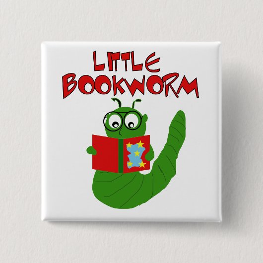 Kleine boekenworm vierkante button 5,1 cm (Voorkant)