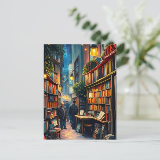 Kleine boekwinkel in een gezellige hoek van een st briefkaart (Staand voorkant)