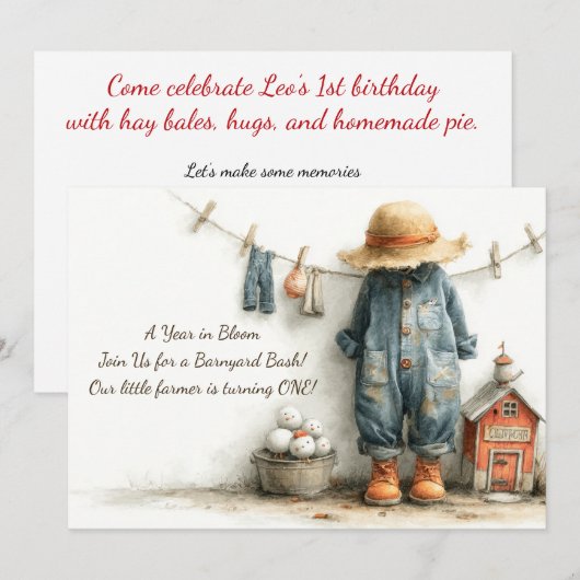 Kleine boer 1e verjaardag kaart (Voorkant / Achterkant)