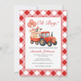 Kleine boer Gingham Tractor Baby Shower Dieren Kaart