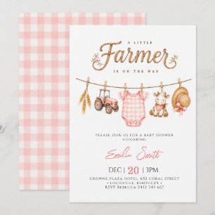 Kleine Boer Roze waterverf Meisje Baby Shower Kaart