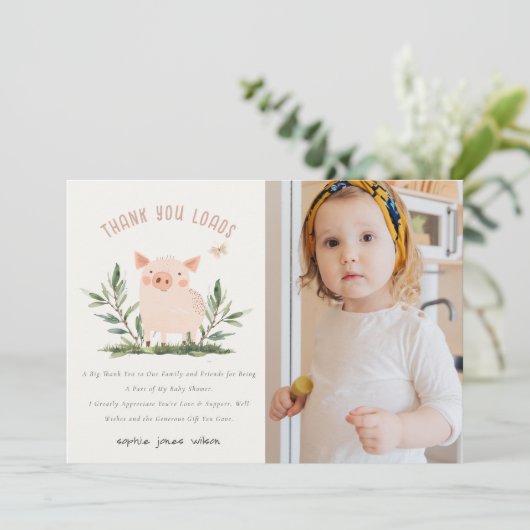Kleine boerderij varken vlinder kinderen foto verj bedankkaart (Staand voorkant)