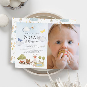 Kleine boerderijdieren 1e verjaardag foto kaart