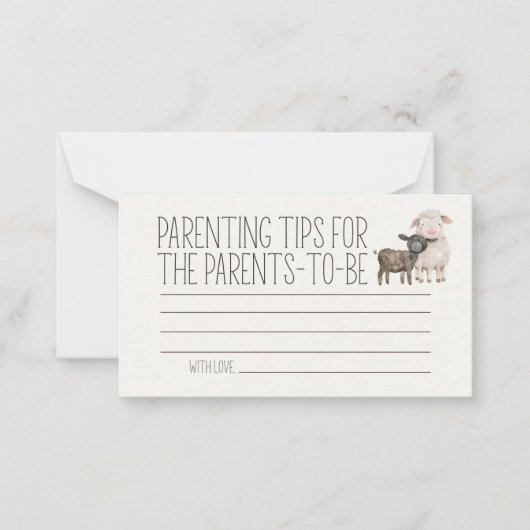 Kleine Boerderijdieren Baby shower Ouderschap Tips Notitiekaartje (Voorkant)