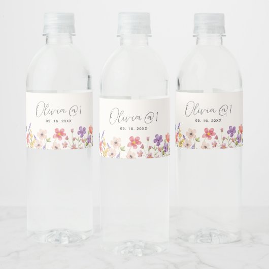 Kleine Boho Wildflower Eerste Verjaardag Waterfles Etiket (Flessen)