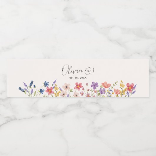 Kleine Boho Wildflower Eerste Verjaardag Waterfles Etiket (Enkel label)