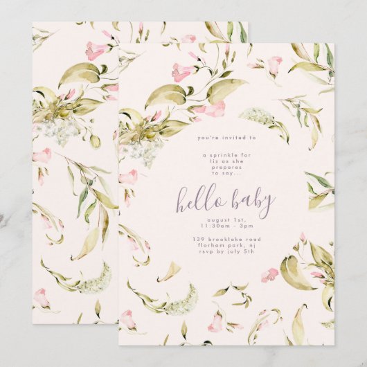 Kleine Boho Wildflower Garden Hallo Baby shower Kaart (Voorkant / Achterkant)