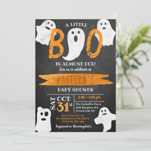 Kleine Boo. Halloween Baby shower Kaart (Staand voorkant)