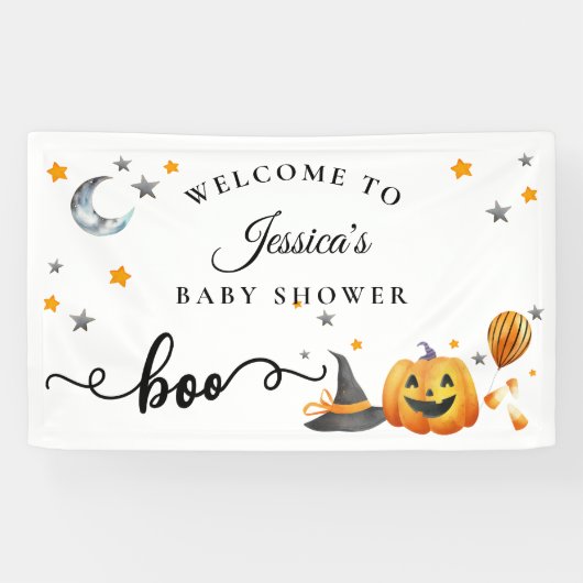 Kleine Boo Halloween Pompoen Baby Shower Welkom Spandoek (Horizontaal)