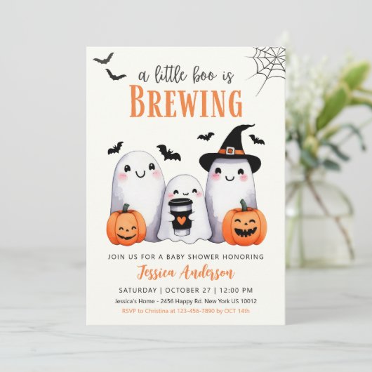 Kleine Boo Halloween Pompoen Geest Baby Shower Kaart (Staand voorkant)