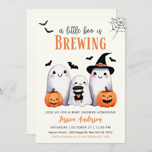 Kleine Boo Halloween Pompoen Geest Baby Shower Kaart (Voorkant / Achterkant)