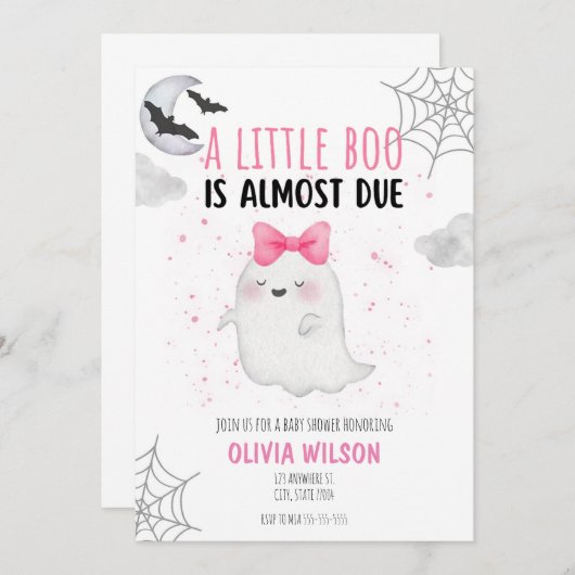 KLEINE BOO IS UITGEREKEND BABY SHOWER UITNODIGING (Voorkant / Achterkant)