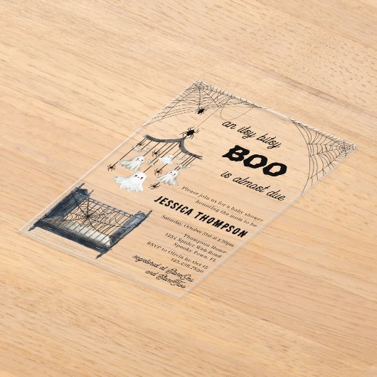 Kleine Boo Itsy Bitsy Spider Halloween Baby Borrel Acryl Uitnodigingen (Laagn)