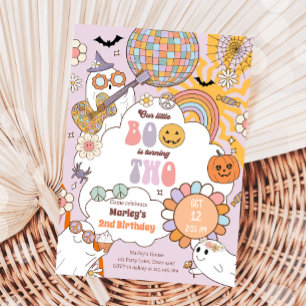 Kleine Boo Retro Halloween Meisje Tweede Verjaarda Kaart