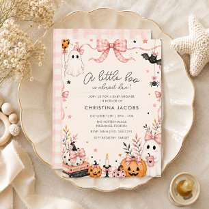 Kleine Boo Roze Gingham Halloween Baby Shower Kaart