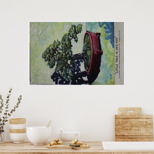 Kleine boom in rode pot poster (Keuken)