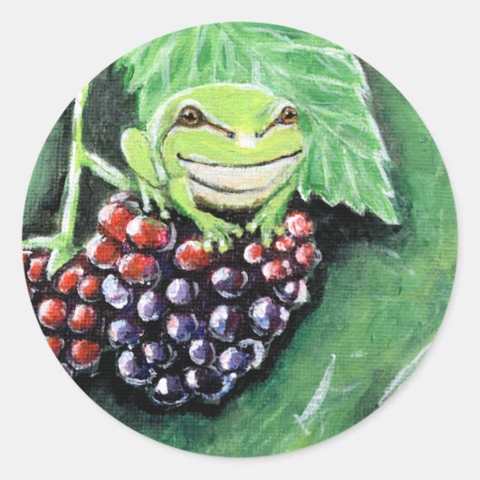 Kleine boomkikker op een Blackberry-schilderij Ronde Sticker (Voorkant)