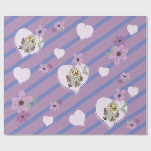 Kleine boomkorharten en bloemen cadeaupapier