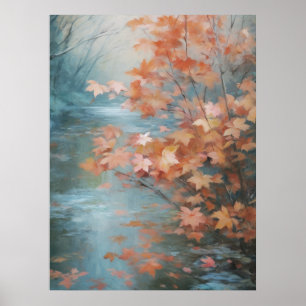Kleine boompje naast de stroom Herfst Fine Art Poster
