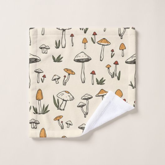Kleine Bospaddenstoelen op een beige achtergrond Bad Handdoek (Wasdoekje)