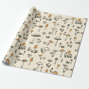 Kleine Bospaddenstoelen op een beige achtergrond Cadeaupapier