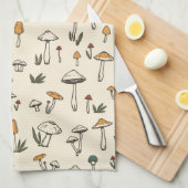 Kleine Bospaddenstoelen op een beige achtergrond Theedoek (Quarter Fold)