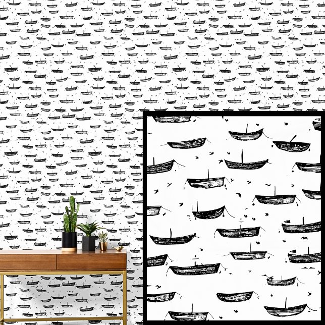 Kleine boten Dinghies op witte, nautische roeibote Behang (Creator heeft geüpload)