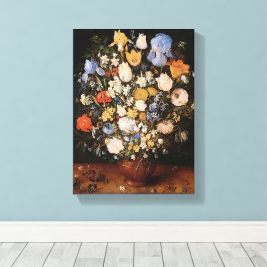 Kleine Bouquet van Bloemen in een Keramische Vase Canvas Afdruk (Insitu (Houten vloer))