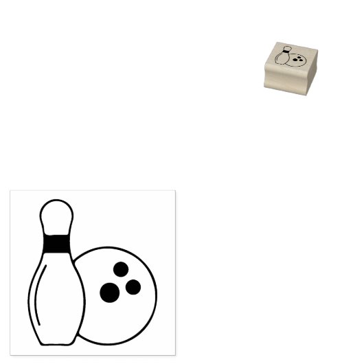 Kleine Bowling Pin & Ball Mini Houten Art Stamp Rubberstempel (Gestempeld)