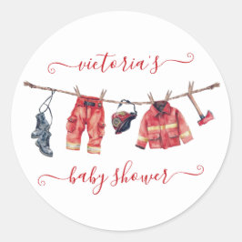 Kleine brandweerman Baby shower waslijn Ronde Sticker