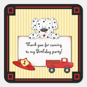 Kleine Brandweerman Dalmation - Eerste Verjaardag Vierkante Sticker