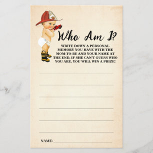 Kleine brandweerman die ik Baby shower Game Kaart