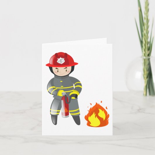 Kleine brandweerman held die brand blust kaart (Voorkant)