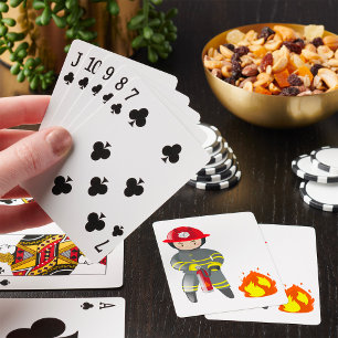 Kleine brandweerman heldhaftig vuur doven pokerkaarten