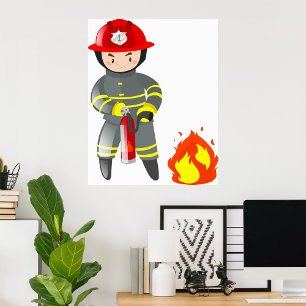 Kleine brandweerman heldhaftig vuur doven poster
