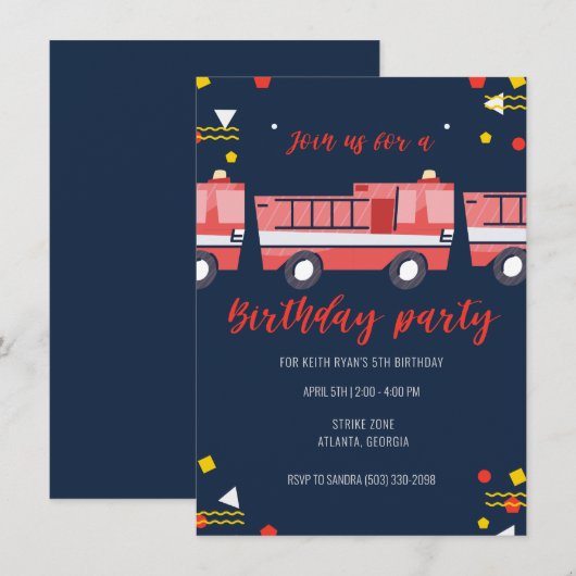 Kleine brandweerman jongens verjaardagsfeestje kaart (Voorkant / Achterkant)