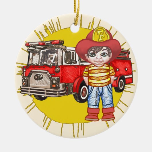 Kleine brandweerman keramisch ornament (Voorkant)