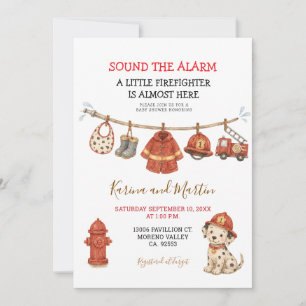 Kleine brandweerman op komst Baby Shower Kaart
